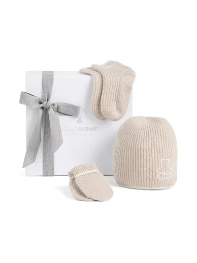 Brunello Cucinelli Ribbed Teddy-bear Beanie Hat Set (set Of Three) In Brown