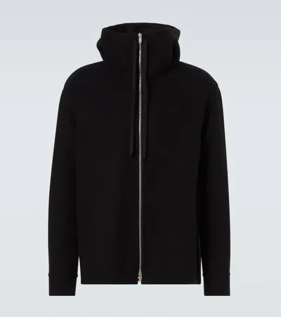 Jil Sander Hooded Cashmere Cardigan With Ribbed Cuffs And Hem In Black