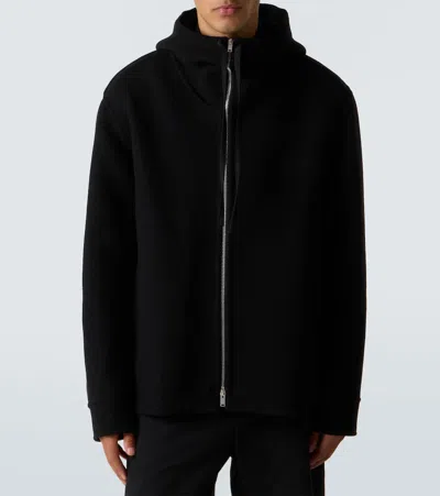Jil Sander Hooded Cashmere Cardigan With Ribbed Cuffs And Hem In Black