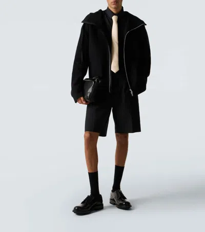 Jil Sander Hooded Cashmere Cardigan With Ribbed Cuffs And Hem In Black