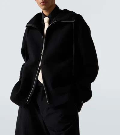 Jil Sander Hooded Cashmere Cardigan With Ribbed Cuffs And Hem In Black