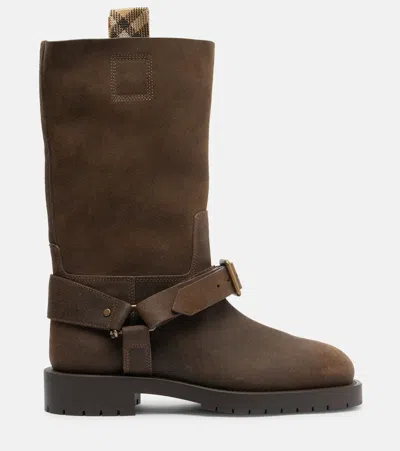 Burberry Soft Saddle Suede Knee-high Boots In Brown