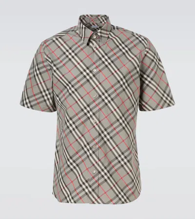 Burberry Short Sleeve Bias Check Slim Fit Shirt In Gray
