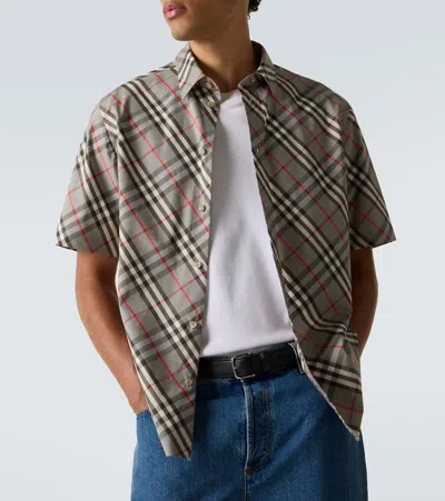 Burberry Short Sleeve Bias Check Slim Fit Shirt In Gray