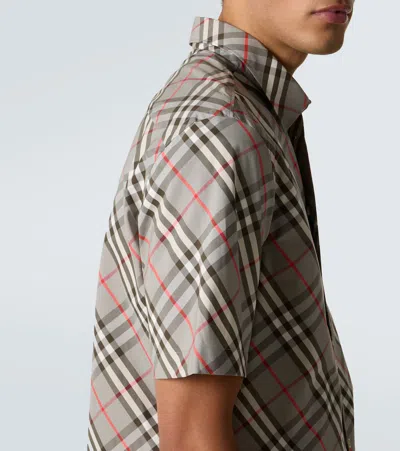 Burberry Short Sleeve Bias Check Slim Fit Shirt In Gray