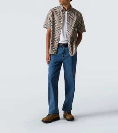 Burberry Short Sleeve Bias Check Slim Fit Shirt In Gray