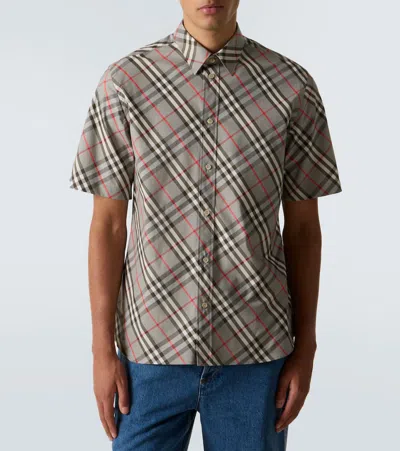 Burberry Short Sleeve Bias Check Slim Fit Shirt In Gray