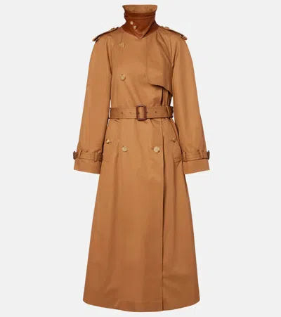 Chloé Long Water-repellent Beige Trench Coat In Cotton Gabardine In Brown