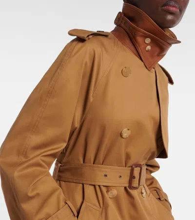 Chloé Long Water-repellent Beige Trench Coat In Cotton Gabardine In Brown