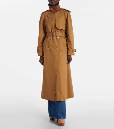 Chloé Long Water-repellent Beige Trench Coat In Cotton Gabardine In Brown