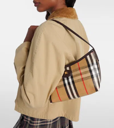 Burberry Womens Sand Mini Highlands Waxed-cotton Baguette Shoulder Bag In Brown