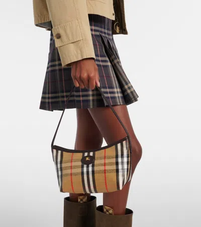 Burberry Womens Sand Mini Highlands Waxed-cotton Baguette Shoulder Bag In Brown