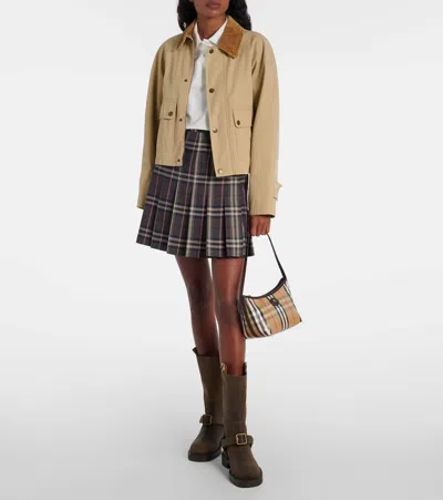 Burberry Womens Sand Mini Highlands Waxed-cotton Baguette Shoulder Bag In Brown