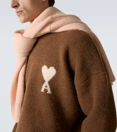 Ami Alexandre Mattiussi Knitted Sweater With Ribbed Crew Neckline In Brown