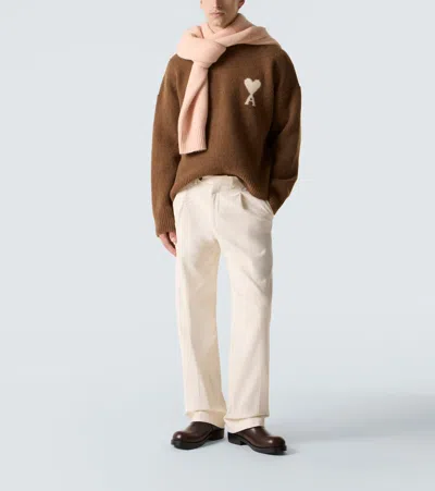 Ami Alexandre Mattiussi Knitted Sweater With Ribbed Crew Neckline In Brown