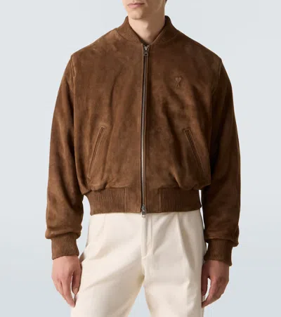 Ami Alexandre Mattiussi Goat Suede Jacket In Brown