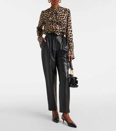 Balmain Leopard Print Jabot Collar Shirt In Brown