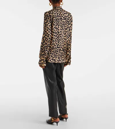 Balmain Leopard Print Jabot Collar Shirt In Brown