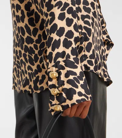 Balmain Leopard Print Jabot Collar Shirt In Brown