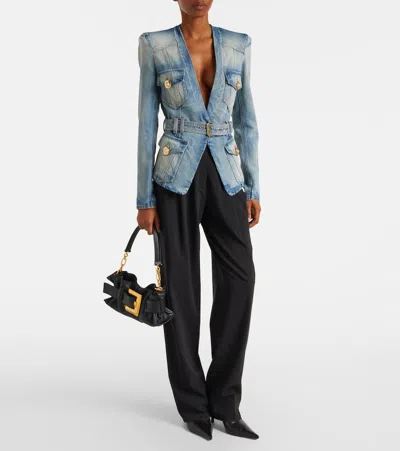 Balmain Stonewashed Cotton Denim Blazer In Blue