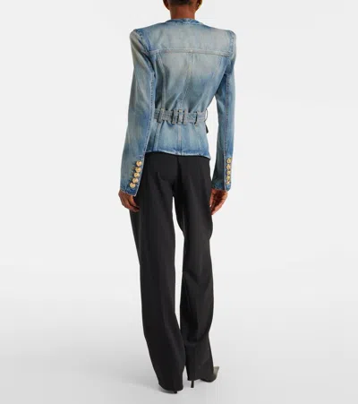 Balmain Stonewashed Cotton Denim Blazer In Blue
