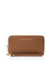 Michael Michael Kors Flat Multi-function Large Leather Smartphone Wristlet In Coffee/gold