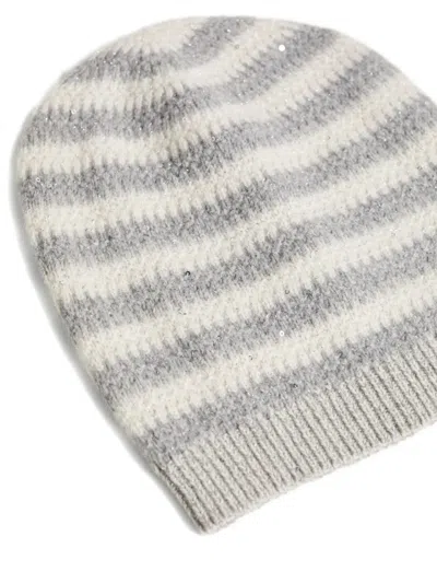 Brunello Cucinelli Striped-sequin Beanie In Multi