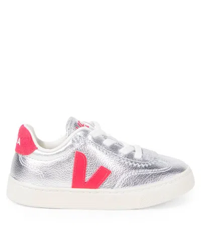 Veja Volley Metallic Leather Sneakers In Silver