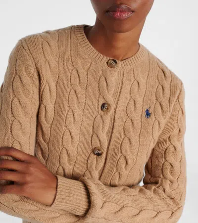Polo Ralph Lauren Brown Wool Cardigan In Sand