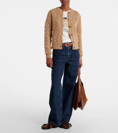 Polo Ralph Lauren Brown Wool Cardigan In Sand