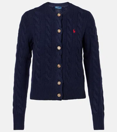 Polo Ralph Lauren Cable Knit Slim Fit Cardigan In Blue