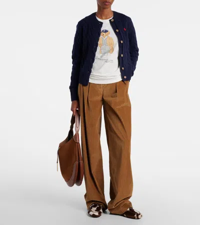 Polo Ralph Lauren Cable Knit Slim Fit Cardigan In Blue