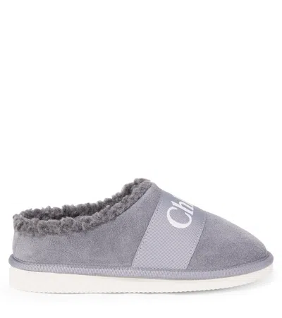 Chloé Kids' Shearling And Suede Slippers&nbsp; In Multi