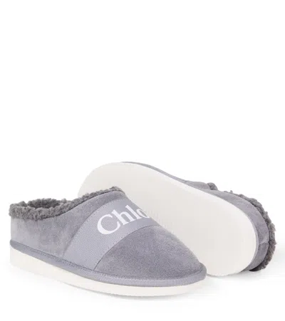 Chloé Kids' Shearling And Suede Slippers&nbsp; In Multi