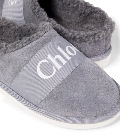 Chloé Kids' Shearling And Suede Slippers&nbsp; In Multi