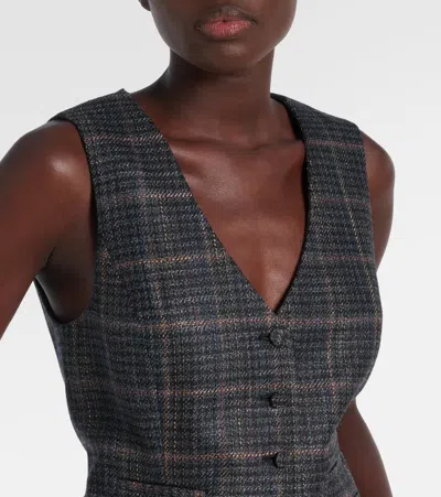 Gabriela Hearst Coleridge Vest In Charcoal Multi Wool Silk Clubcheck Plaid In Gray
