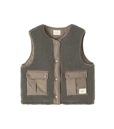 Bonpoint Reversible Teddy And Nylon Brown Gilet In Green