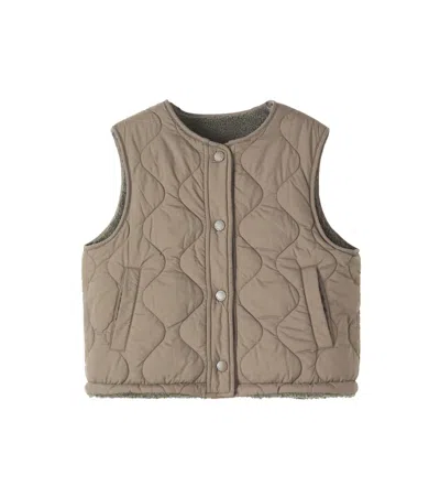 Bonpoint Reversible Teddy And Nylon Brown Gilet In Green