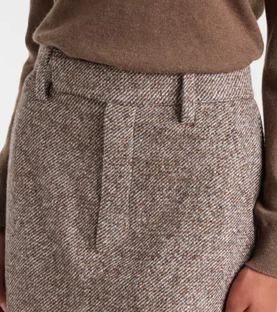 Brunello Cucinelli Wool And Silk Mélange Diagonal Sartorial Pencil Skirt With Monili In Brown