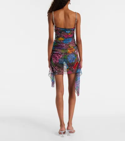 水晶缀饰薄纱迷你连衣裙