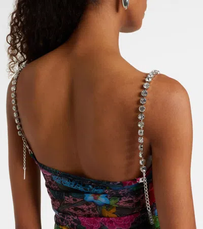 水晶缀饰薄纱迷你连衣裙