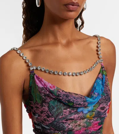 水晶缀饰薄纱迷你连衣裙