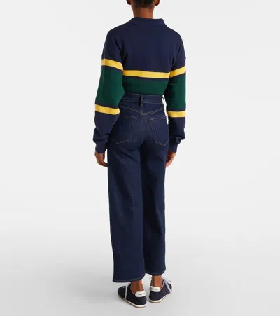 Frame Le Pixie Slim Palazzo Patch Pocket High Waist Wide Leg Jeans In Blue