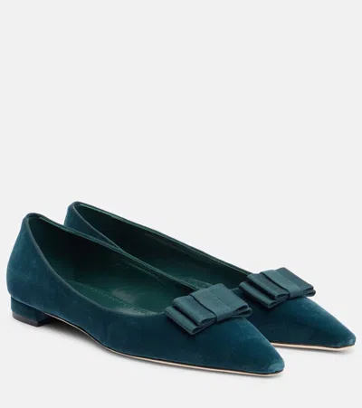 Manolo Blahnik Maysale Velvet Pointed-toe Flats In Blue