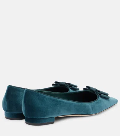 Manolo Blahnik Maysale Velvet Pointed-toe Flats In Blue