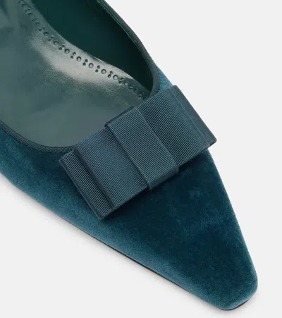 Manolo Blahnik Maysale Velvet Pointed-toe Flats In Blue
