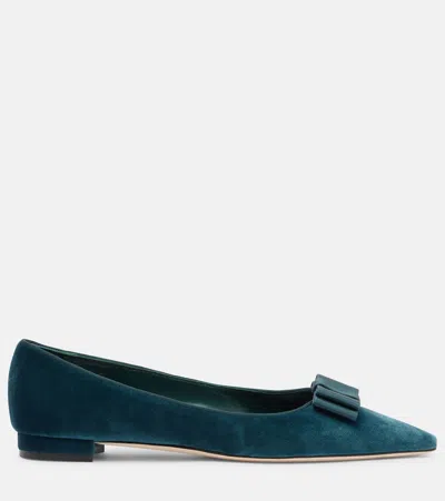 Manolo Blahnik Maysale Velvet Pointed-toe Flats In Blue
