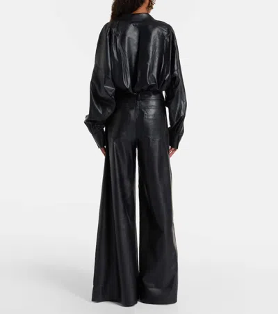 Norma Kamali High Waist Wide Leg Synthetic Leather Trousers In Black