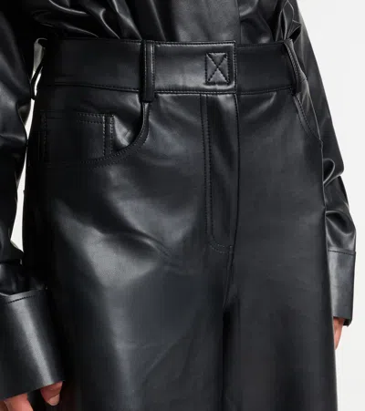 Norma Kamali High Waist Wide Leg Synthetic Leather Trousers In Black