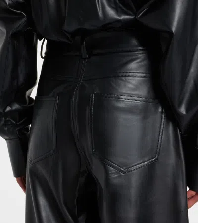 Norma Kamali High Waist Wide Leg Synthetic Leather Trousers In Black